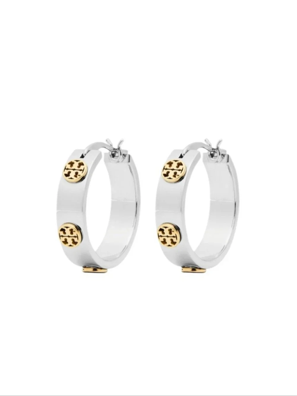 Tory Burch Icon Hoop Two Tone Earrings